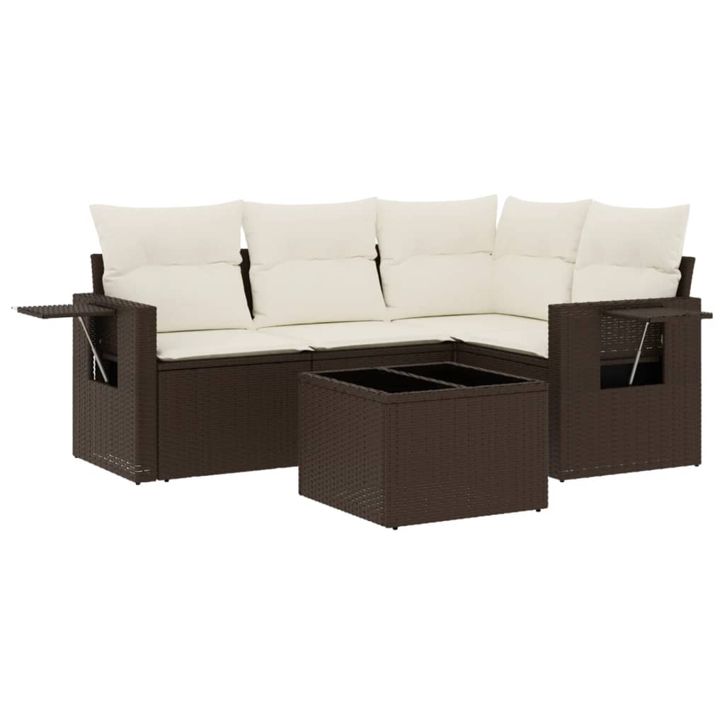 5-tlg. Garten-Sofagarnitur mit Kissen Braun Poly Rattan - Premium Gartenmöbel-Sets - Just €489.81! Shop now at homesales4u
