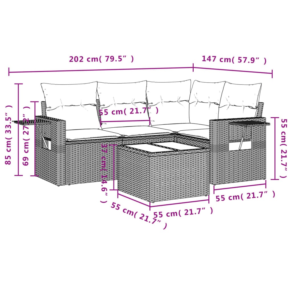 5-tlg. Garten-Sofagarnitur mit Kissen Braun Poly Rattan - Premium Gartenmöbel-Sets - Just €489.81! Shop now at homesales4u
