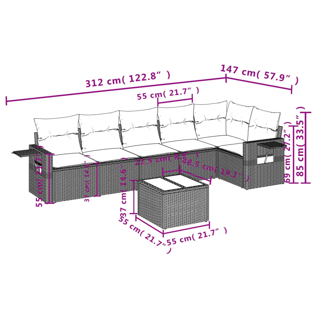 7-tlg. Garten-Sofagarnitur mit Kissen Braun Poly Rattan - Premium Gartenmöbel-Sets - Just €632.36! Shop now at homesales4u