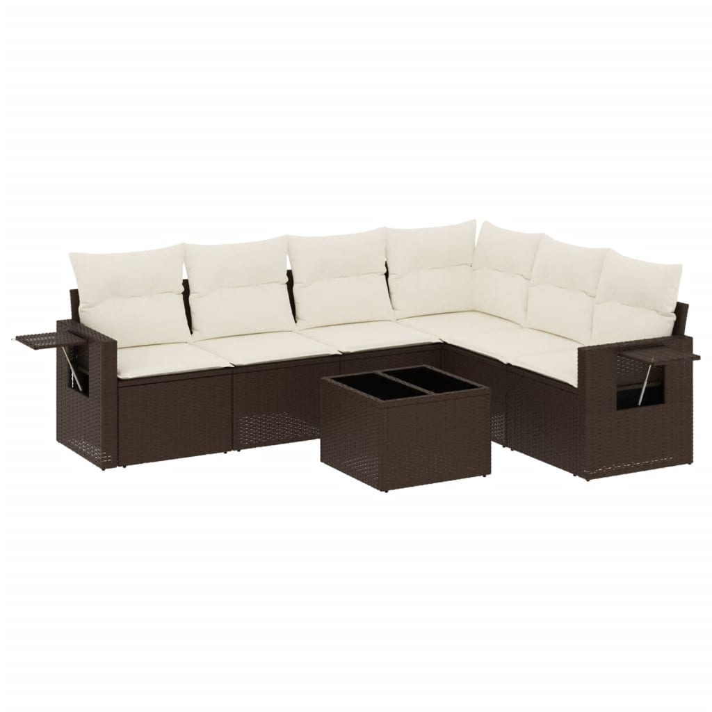 7-tlg. Garten-Sofagarnitur mit Kissen Braun Poly Rattan - Premium Gartenmöbel-Sets - Just €632.36! Shop now at homesales4u