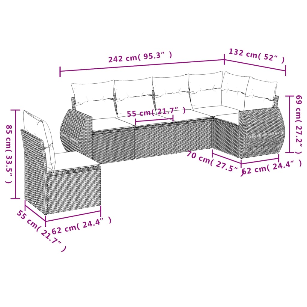 6-tlg. Garten-Sofagarnitur mit Kissen Braun Poly Rattan - Premium Gartenmöbel-Sets - Just €564.83! Shop now at homesales4u