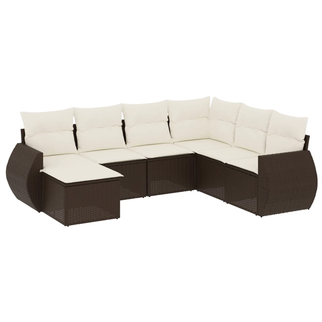 7-tlg. Garten-Sofagarnitur mit Kissen Braun Poly Rattan - Premium Gartenmöbel-Sets - Just €609.15! Shop now at homesales4u