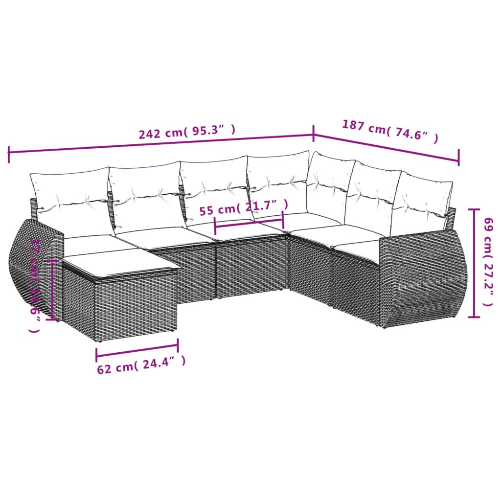 7-tlg. Garten-Sofagarnitur mit Kissen Braun Poly Rattan - Premium Gartenmöbel-Sets - Just €609.15! Shop now at homesales4u