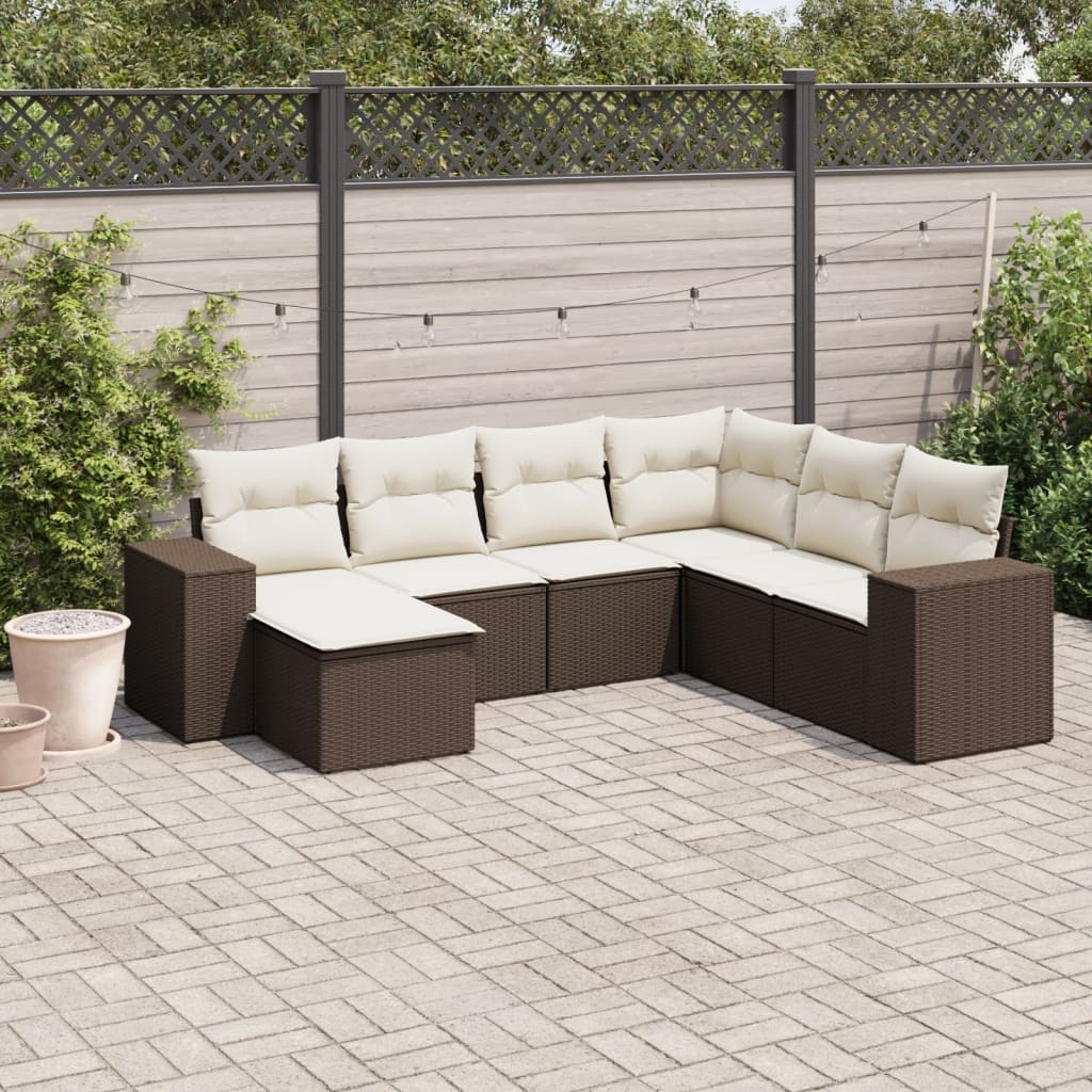 7-tlg. Garten-Sofagarnitur mit Kissen Braun Poly Rattan - Premium Gartenmöbel-Sets - Just €609.15! Shop now at homesales4u