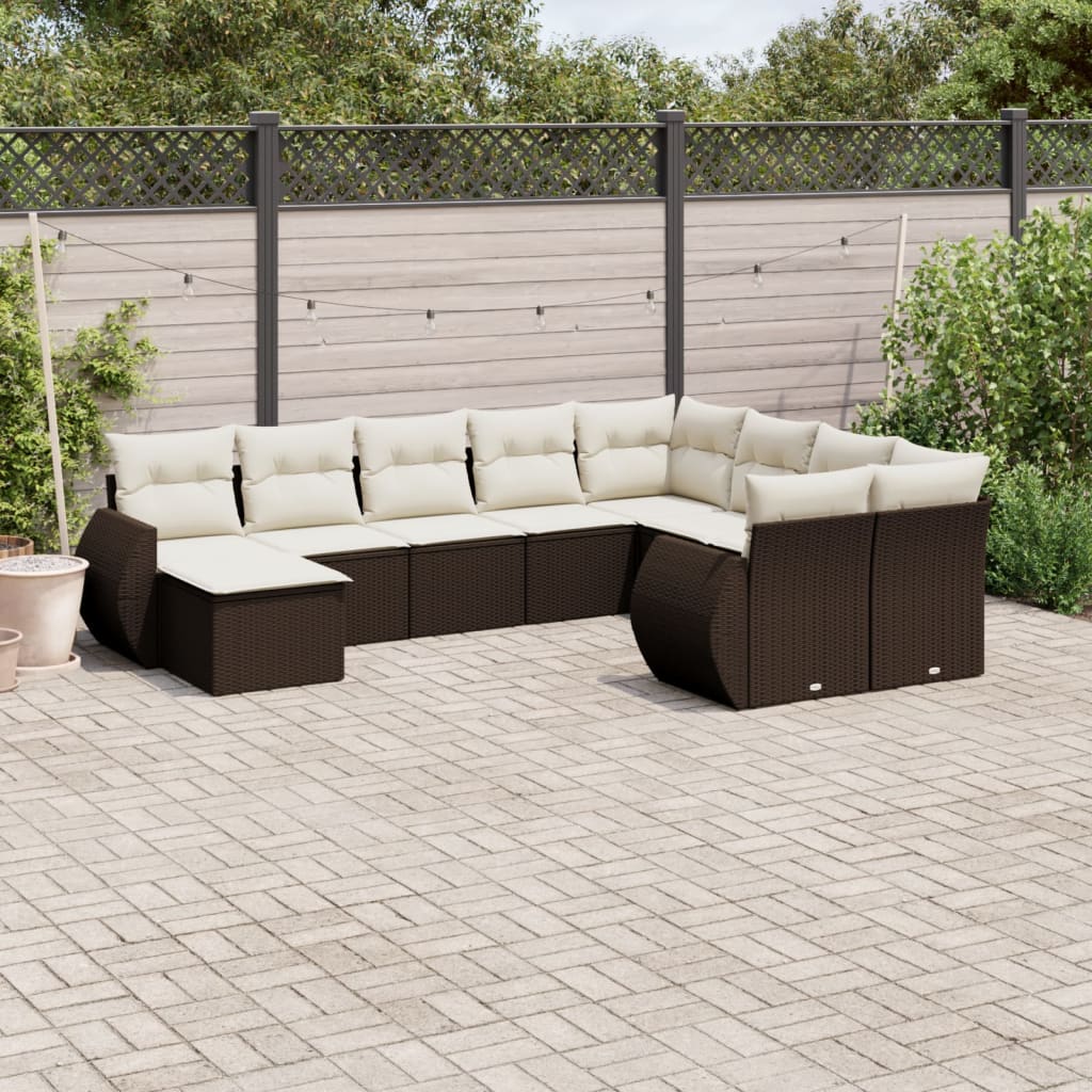 10-tlg. Garten-Sofagarnitur mit Kissen Braun Poly Rattan - Premium Gartenmöbel-Sets - Just €907.40! Shop now at homesales4u