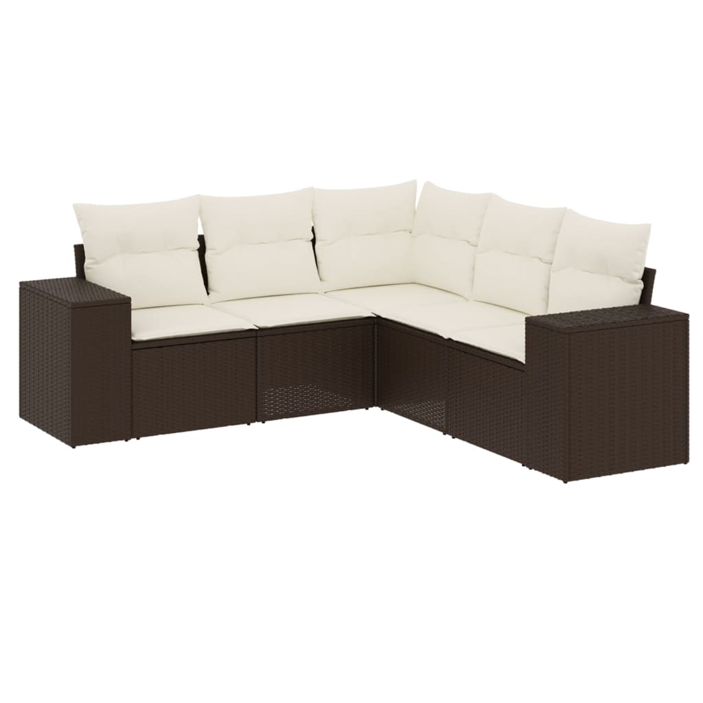 5-tlg. Garten-Sofagarnitur mit Kissen Braun Poly Rattan - Premium Gartenmöbel-Sets - Just €492.58! Shop now at homesales4u