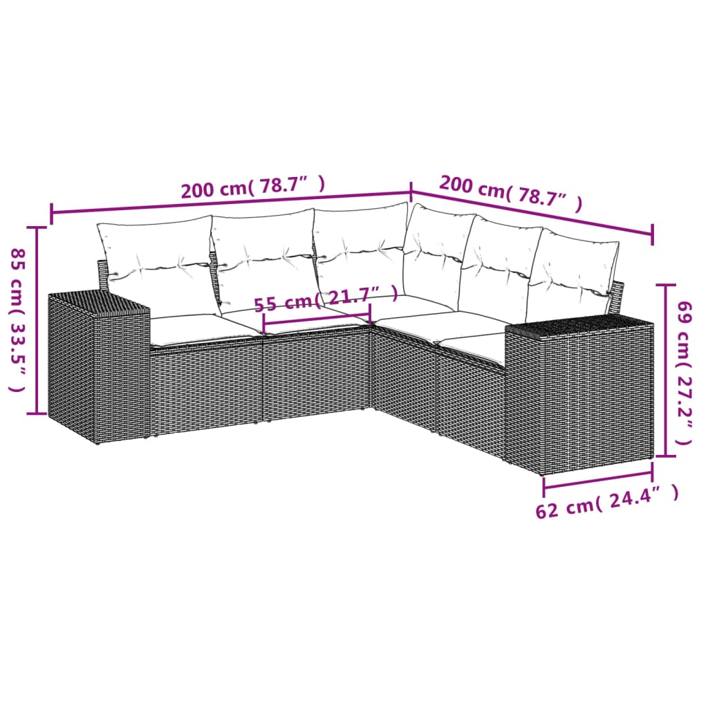 5-tlg. Garten-Sofagarnitur mit Kissen Braun Poly Rattan - Premium Gartenmöbel-Sets - Just €492.58! Shop now at homesales4u