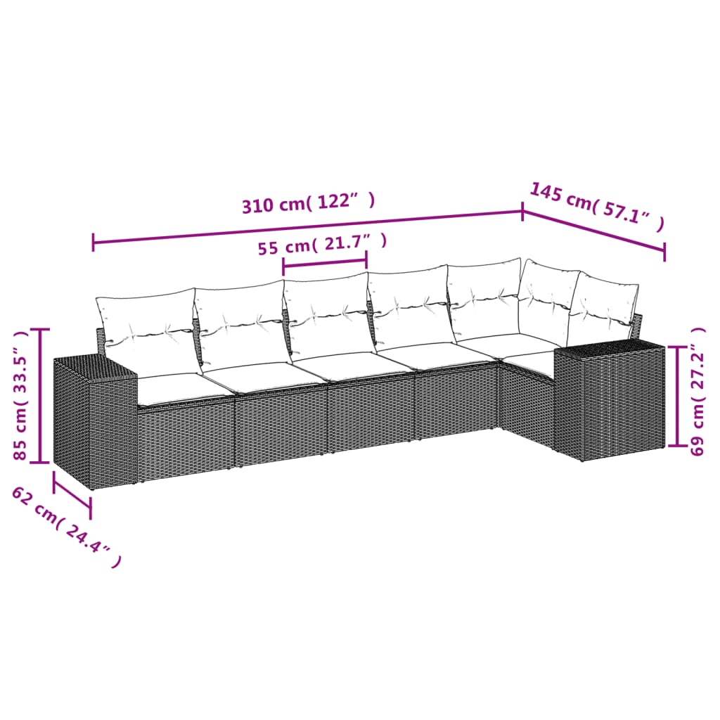 6-tlg. Garten-Sofagarnitur mit Kissen Braun Poly Rattan - Premium Gartenmöbel-Sets - Just €574.97! Shop now at homesales4u