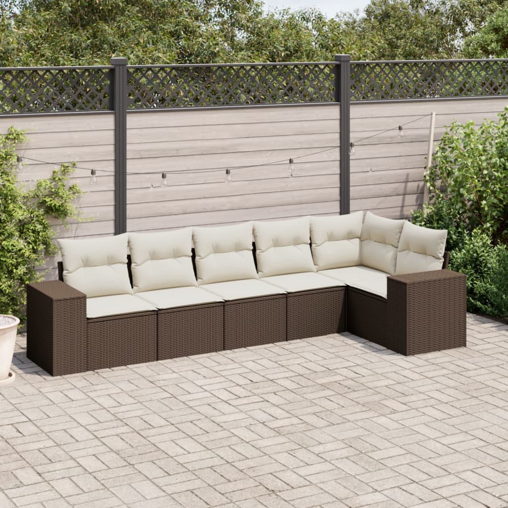 6-tlg. Garten-Sofagarnitur mit Kissen Braun Poly Rattan - Premium Gartenmöbel-Sets - Just €574.97! Shop now at homesales4u
