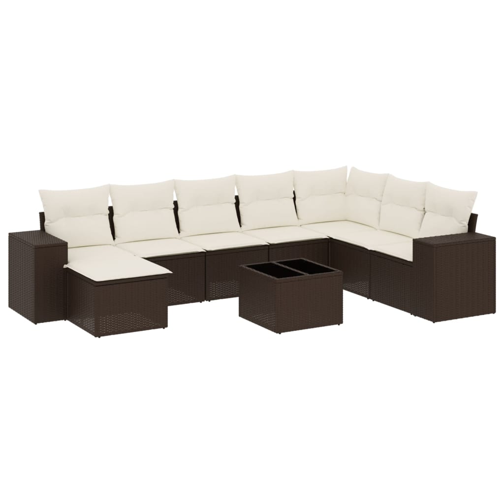 9-tlg. Garten-Sofagarnitur mit Kissen Braun Poly Rattan - Premium Gartenmöbel-Sets - Just €761.70! Shop now at homesales4u