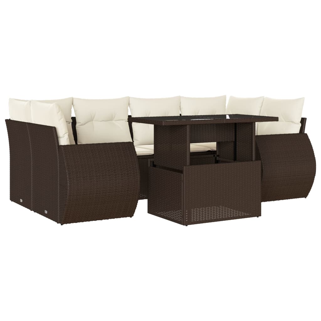 7-tlg. Garten-Sofagarnitur mit Kissen Braun Poly Rattan - Premium Gartenmöbel-Sets - Just €729.12! Shop now at homesales4u