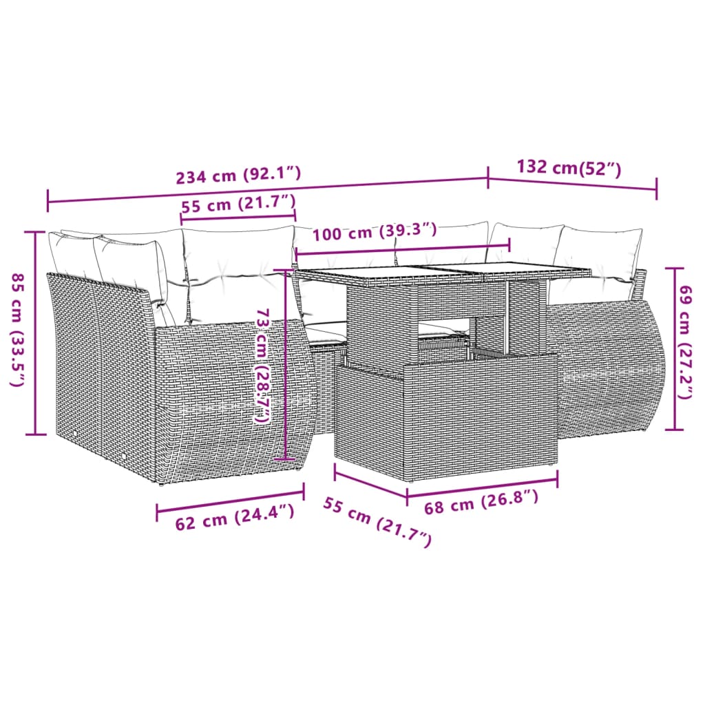 7-tlg. Garten-Sofagarnitur mit Kissen Braun Poly Rattan - Premium Gartenmöbel-Sets - Just €729.12! Shop now at homesales4u