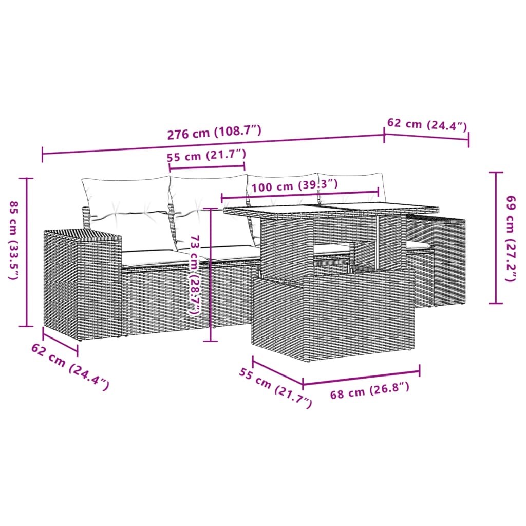 5-tlg. Garten-Sofagarnitur mit Kissen Braun Poly Rattan - Premium Gartenmöbel-Sets - Just €524.23! Shop now at homesales4u