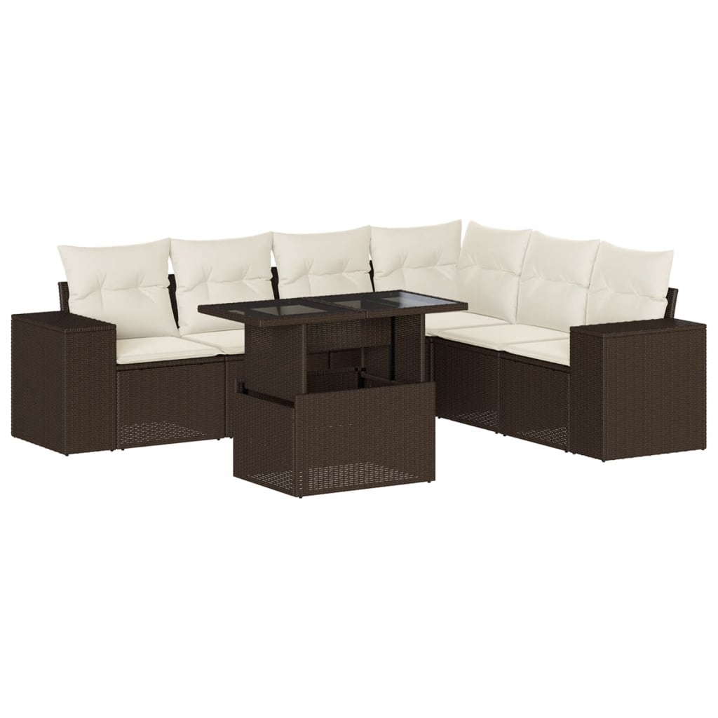 7-tlg. Garten-Sofagarnitur mit Kissen Braun Poly Rattan - Premium Gartenmöbel-Sets - Just €697.67! Shop now at homesales4u