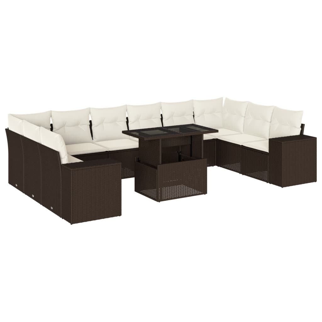 11-tlg. Garten-Sofagarnitur mit Kissen Braun Poly Rattan - Premium Gartenmöbel-Sets - Just €1018.59! Shop now at homesales4u