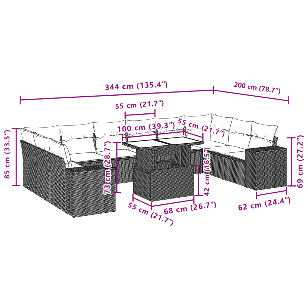 11-tlg. Garten-Sofagarnitur mit Kissen Braun Poly Rattan - Premium Gartenmöbel-Sets - Just €1018.59! Shop now at homesales4u