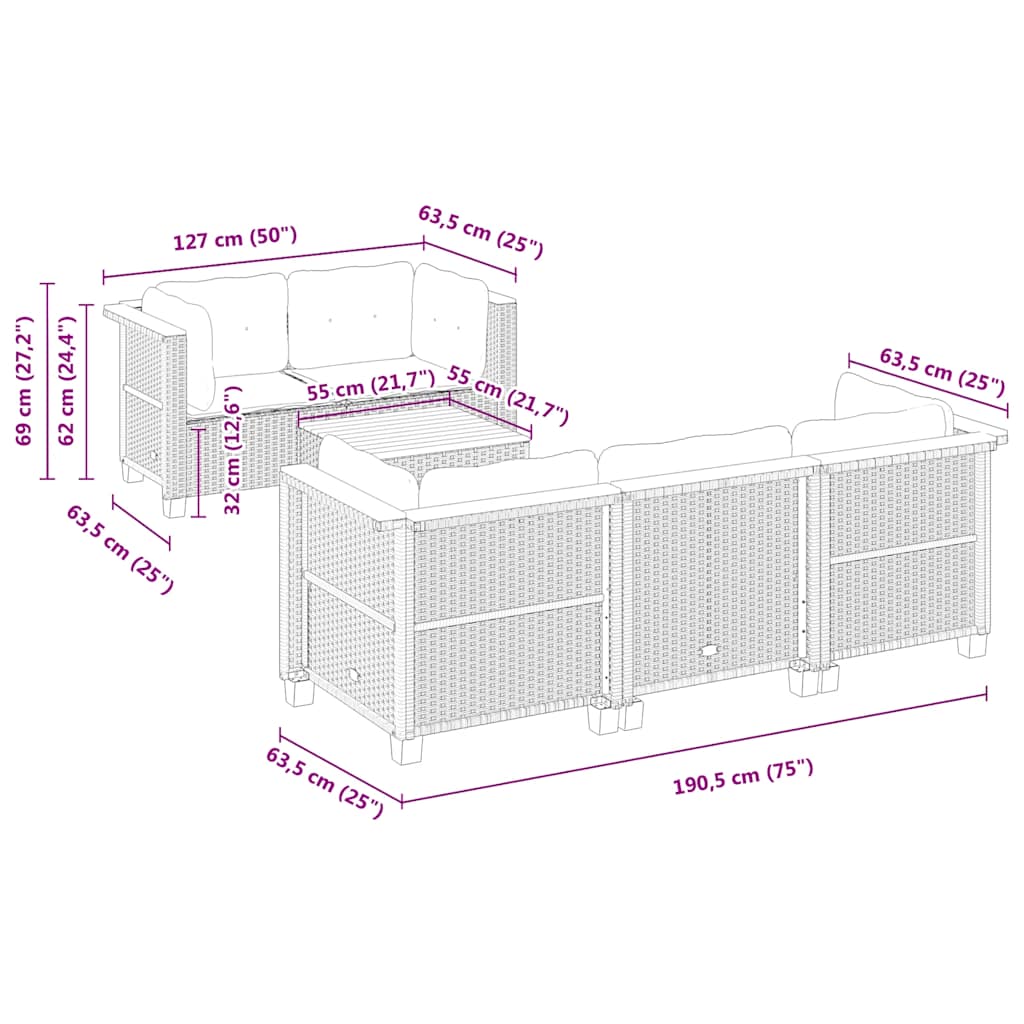 6-tlg. Garten-Sofagarnitur mit Kissen Beige Poly Rattan - Premium Gartenmöbel-Sets - Just €570! Shop now at homesales4u