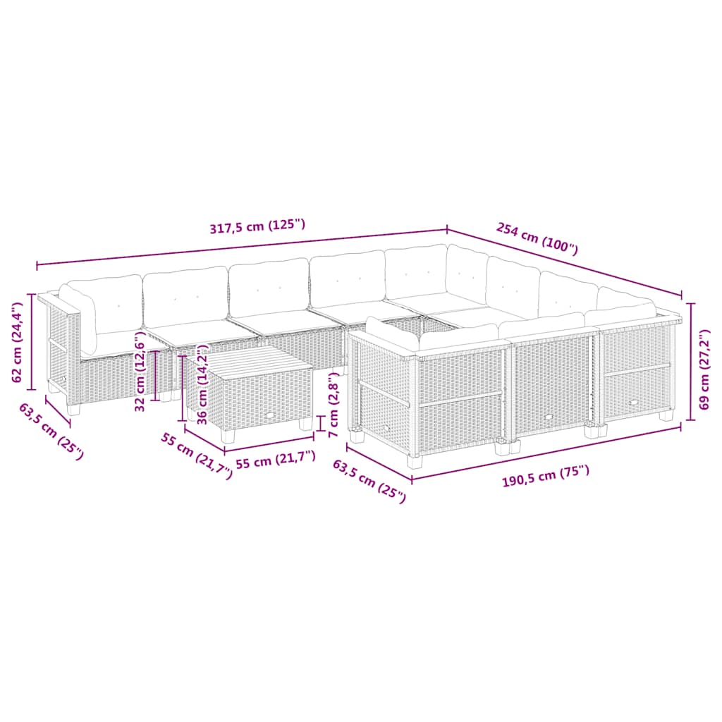 11-tlg. Garten-Sofagarnitur mit Kissen Beige Poly Rattan - Premium Gartenmöbel-Sets - Just €1028.89! Shop now at homesales4u