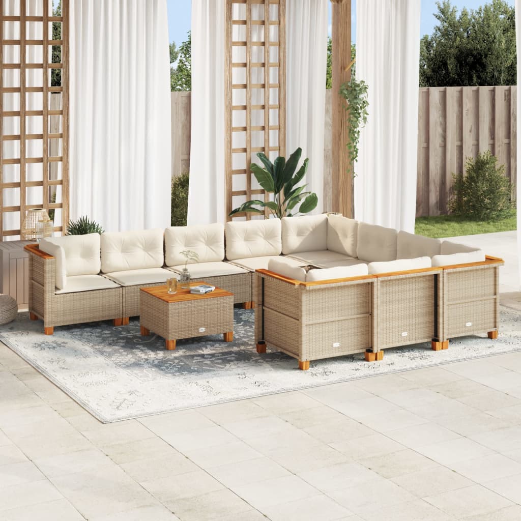 11-tlg. Garten-Sofagarnitur mit Kissen Beige Poly Rattan - Premium Gartenmöbel-Sets - Just €1028.89! Shop now at homesales4u