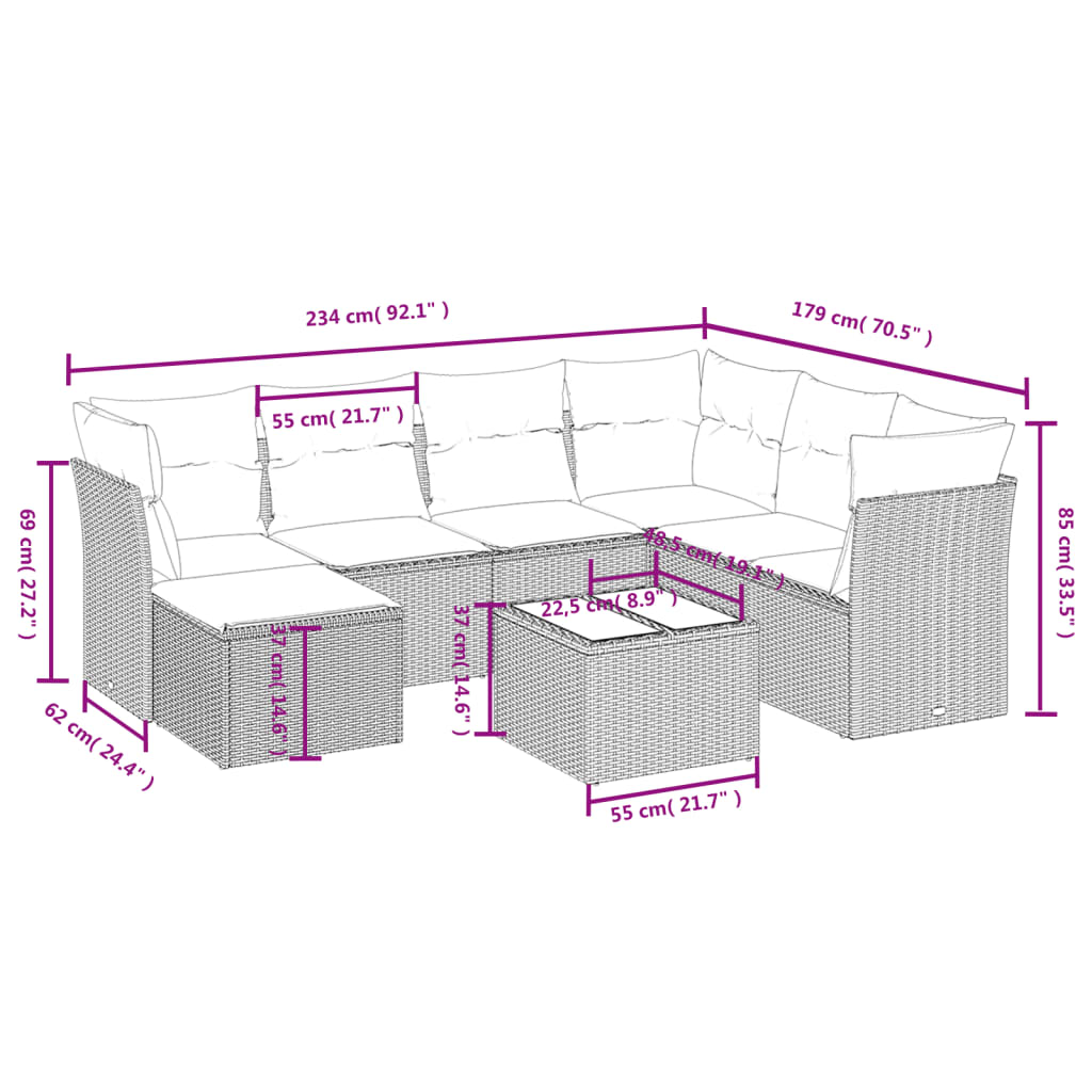 8-tlg. Garten-Sofagarnitur mit Kissen Braun Poly Rattan - Premium Gartenmöbel-Sets - Just €672.50! Shop now at homesales4u