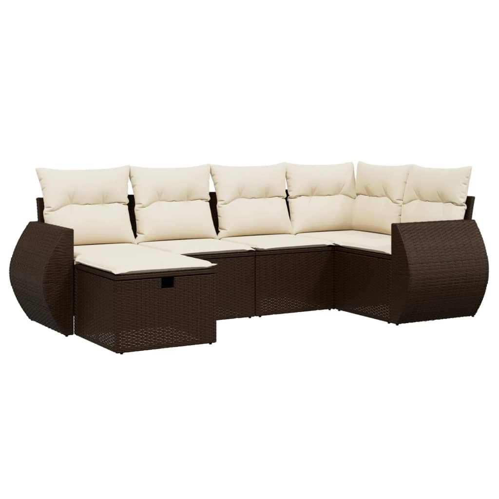 6-tlg. Garten-Sofagarnitur mit Kissen Braun Poly Rattan - Premium Gartenmöbel-Sets - Just €580.63! Shop now at homesales4u
