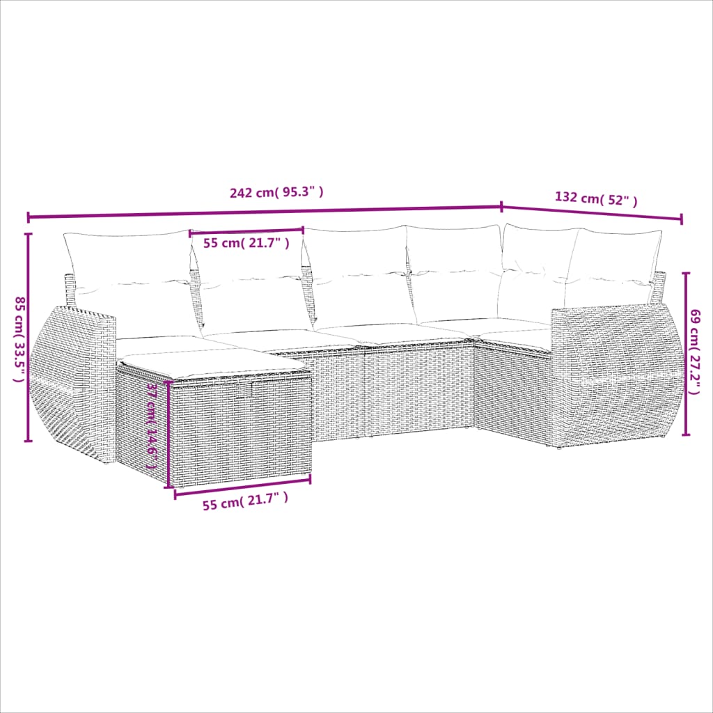 6-tlg. Garten-Sofagarnitur mit Kissen Braun Poly Rattan - Premium Gartenmöbel-Sets - Just €580.63! Shop now at homesales4u