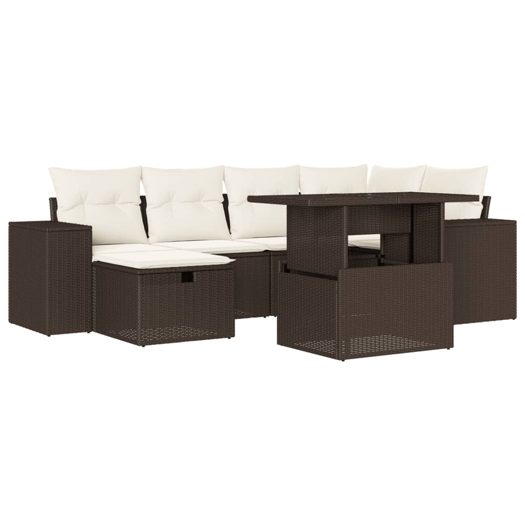 7-tlg. Garten-Sofagarnitur mit Kissen Braun Poly Rattan - Premium Gartenmöbel-Sets - Just €709.44! Shop now at homesales4u