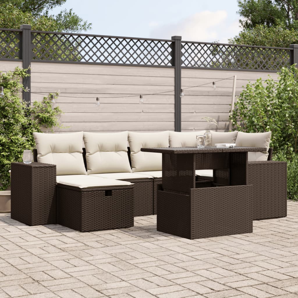 7-tlg. Garten-Sofagarnitur mit Kissen Braun Poly Rattan - Premium Gartenmöbel-Sets - Just €709.44! Shop now at homesales4u