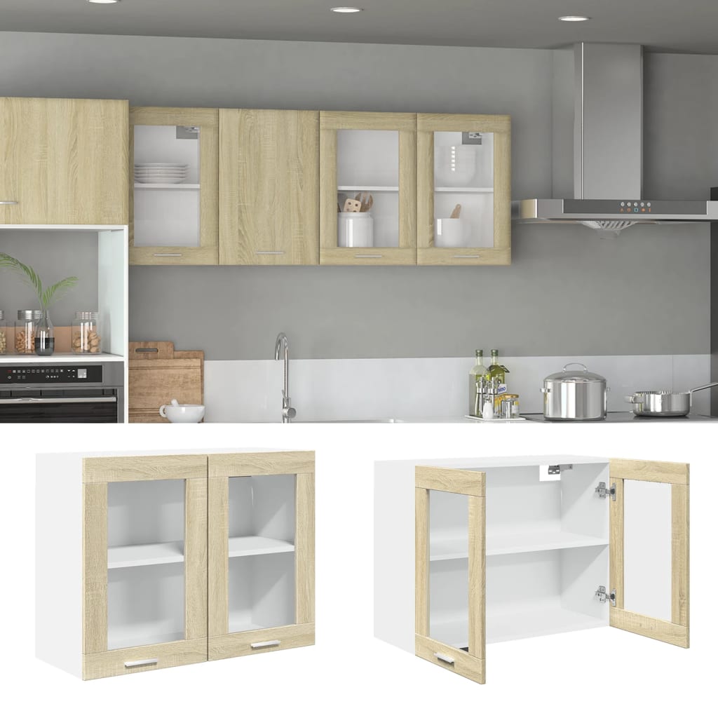Hängeglasschrank Lyon Sonoma-Eiche 80x31x60 cm Holzwerkstoff - Premium Küchenschränke - Just €74.17! Shop now at homesales4u