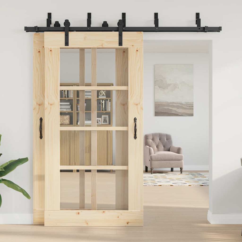 Schiebetürbeschlag-Set 213,5 cm Stahl Schwarz - Premium Türbeschläge & -klingeln - Just €208.59! Shop now at homesales4u