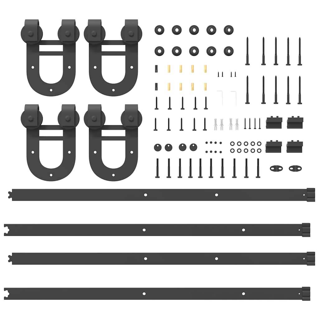 Schiebetürbeschlag-Set 200 cm Stahl Schwarz - Premium Türbeschläge & -klingeln - Just €176.83! Shop now at homesales4u