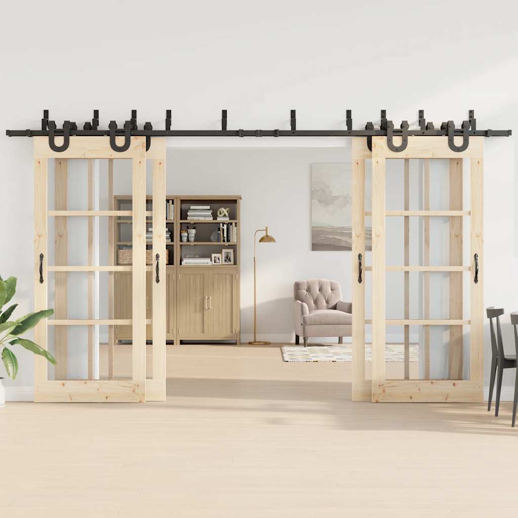 Schiebetürbeschlag-Set 400 cm Stahl Schwarz - Premium Türbeschläge & -klingeln - Just €353.72! Shop now at homesales4u