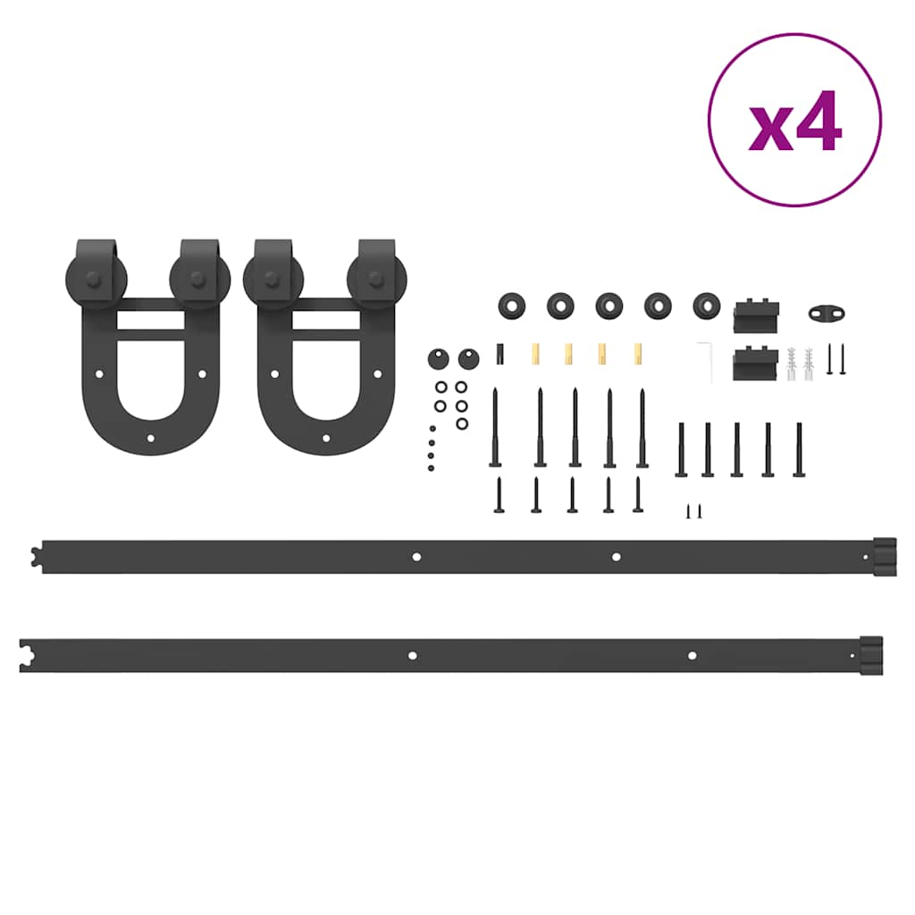 Schiebetürbeschlag-Set 400 cm Stahl Schwarz - Premium Türbeschläge & -klingeln - Just €353.72! Shop now at homesales4u
