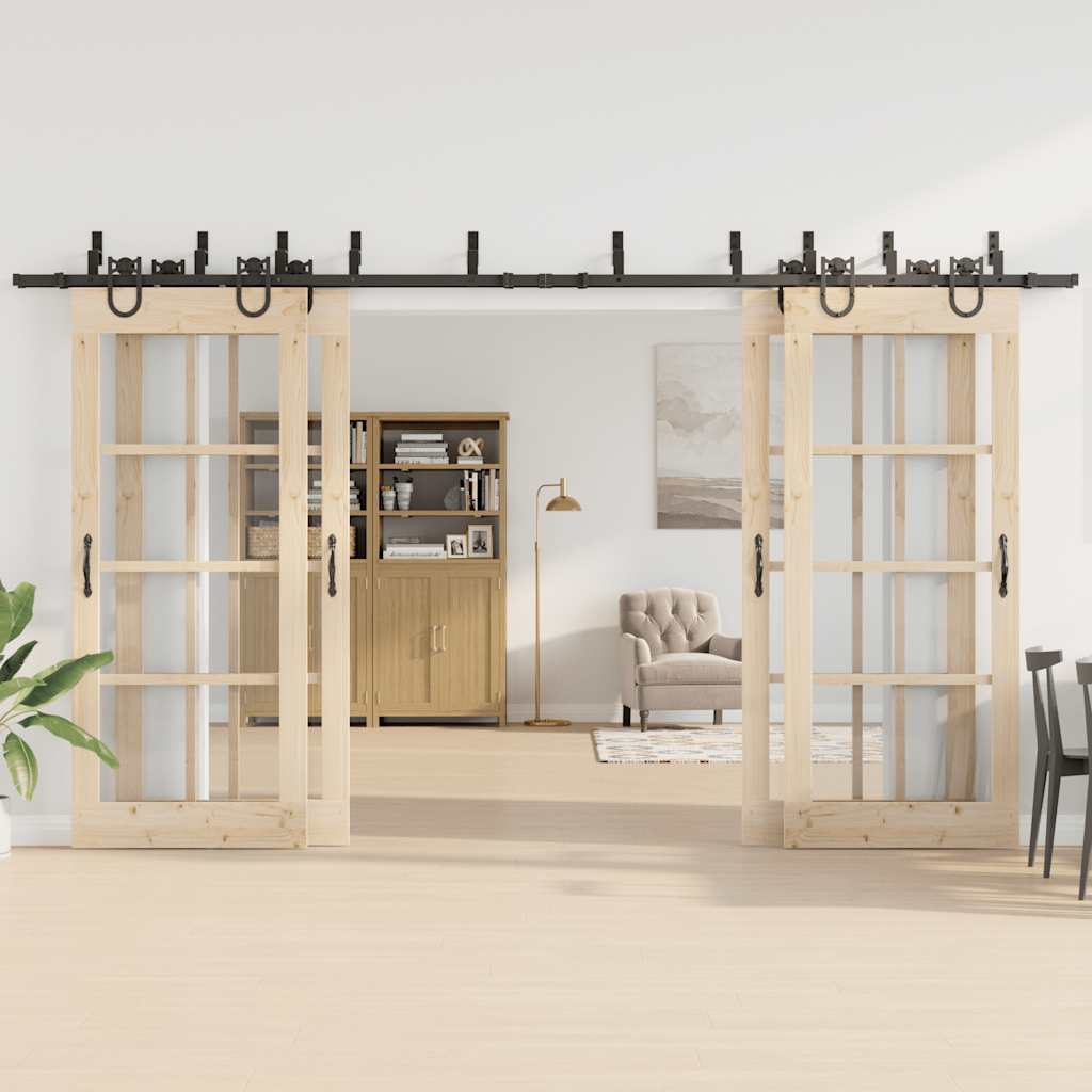 Schiebetürbeschlag-Set 400 cm Stahl Schwarz - Premium Türbeschläge & -klingeln - Just €318.74! Shop now at homesales4u