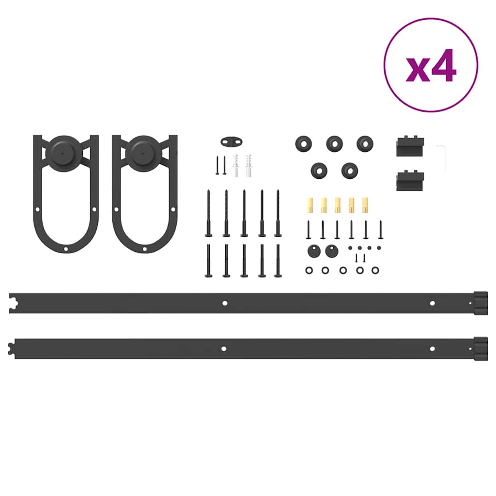 Schiebetürbeschlag-Set 400 cm Stahl Schwarz - Premium Türbeschläge & -klingeln - Just €318.74! Shop now at homesales4u