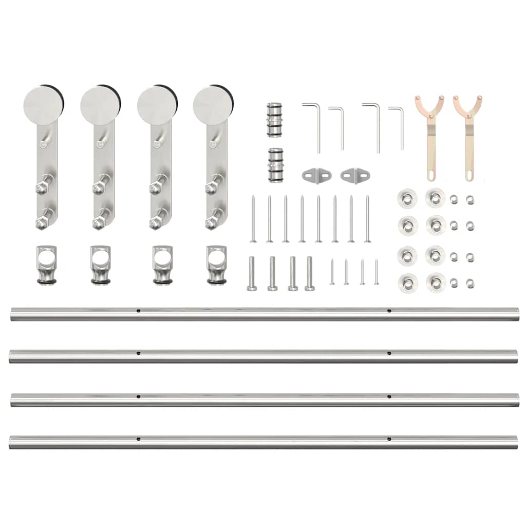 Schiebetür-Beschlagsatz 200 cm Edelstahl Silbern - Premium Türbeschläge & -klingeln - Just €323.85! Shop now at homesales4u