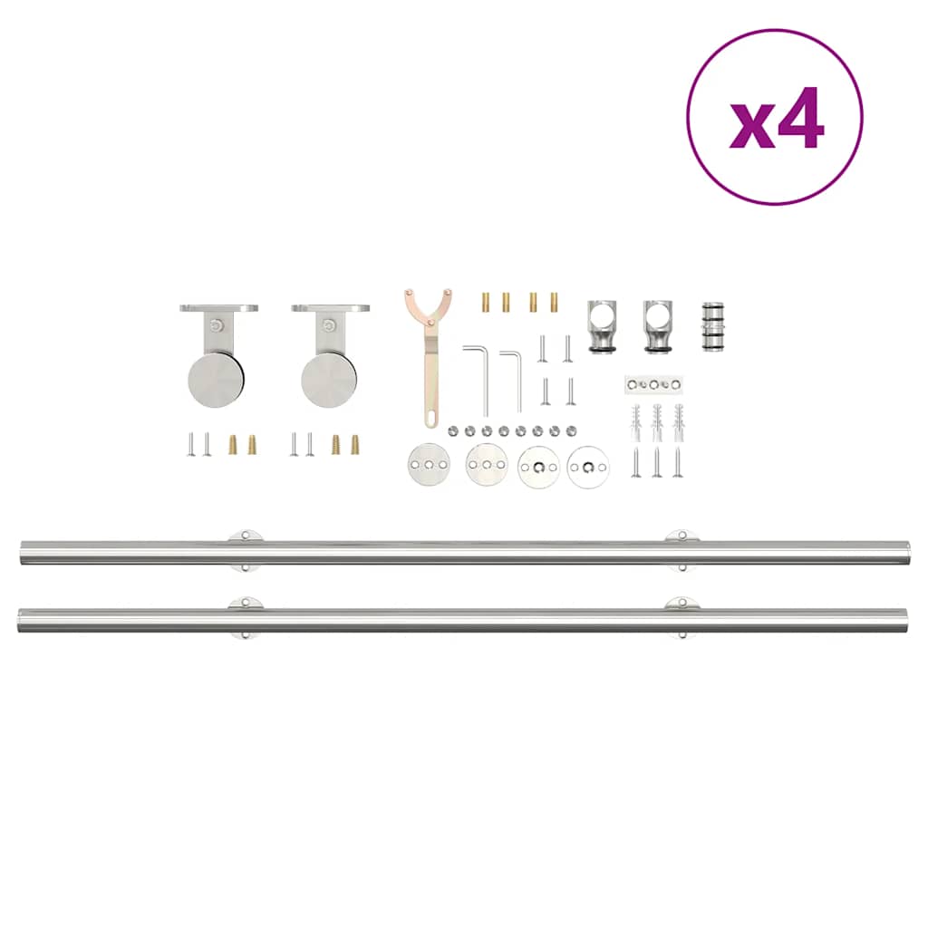 Schiebetür-Beschlagsatz 400 cm Edelstahl Silbern - Premium Türbeschläge & -klingeln - Just €638.44! Shop now at homesales4u