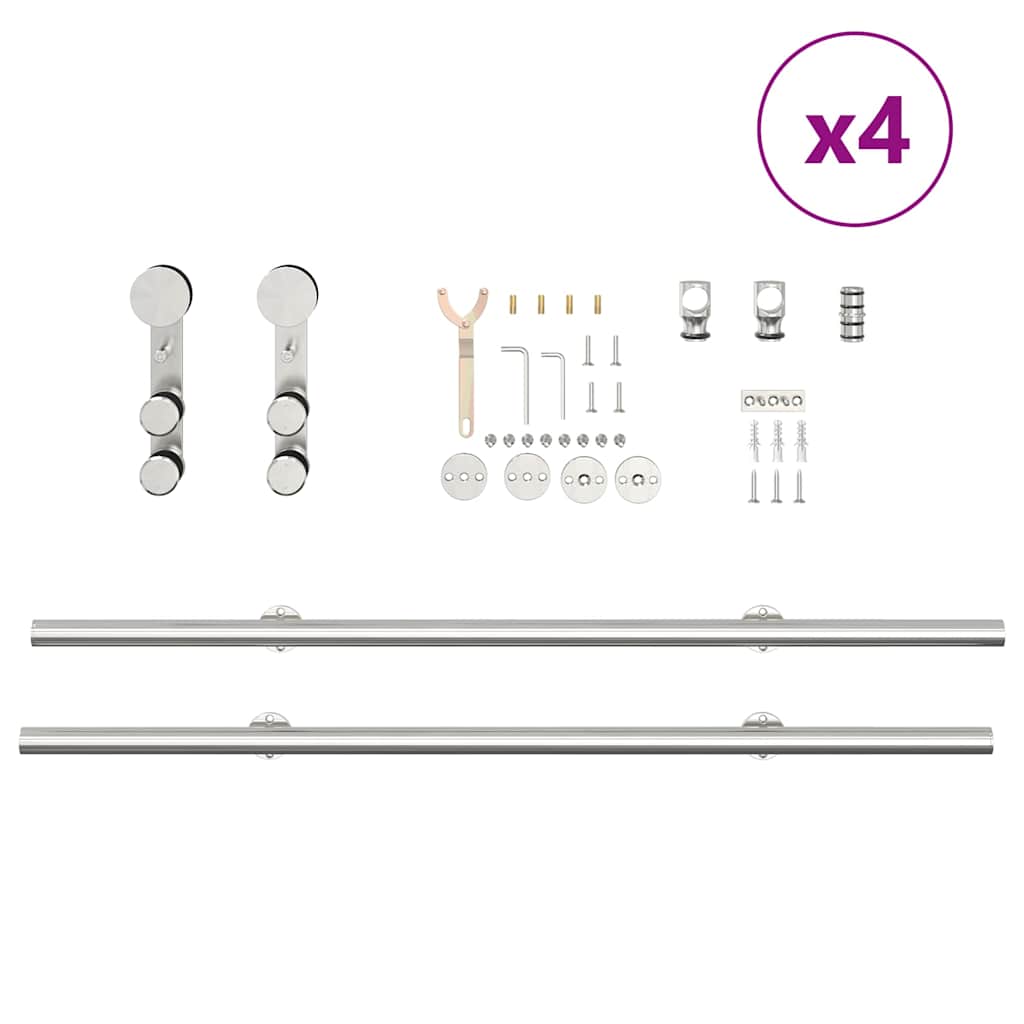 Schiebetür-Beschlagsatz 400 cm Edelstahl Silbern - Premium Türbeschläge & -klingeln - Just €712.53! Shop now at homesales4u