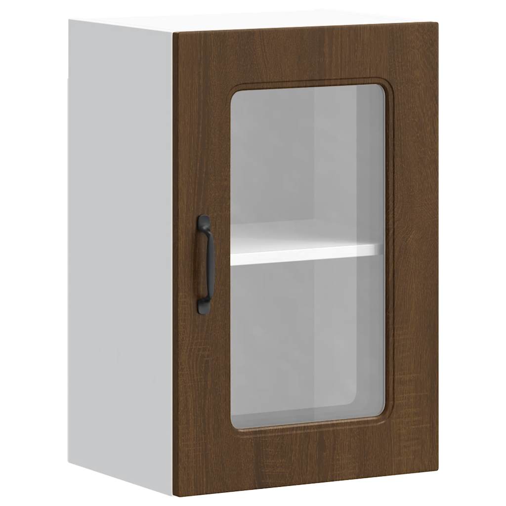 Küchen-Hängeschrank mit Glastür Kalmar Braun Eichen-Optik - Premium Küchenschränke - Just €75.73! Shop now at homesales4u