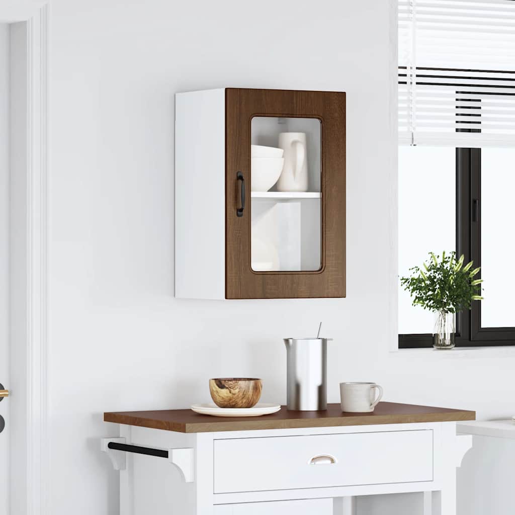 Küchen-Hängeschrank mit Glastür Kalmar Braun Eichen-Optik - Premium Küchenschränke - Just €75.73! Shop now at homesales4u