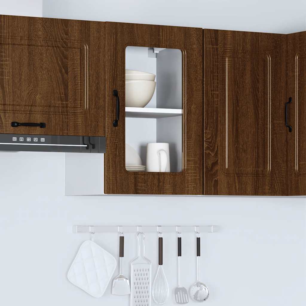 Küchen-Hängeschrank mit Glastür Kalmar Braun Eichen-Optik - Premium Küchenschränke - Just €75.73! Shop now at homesales4u