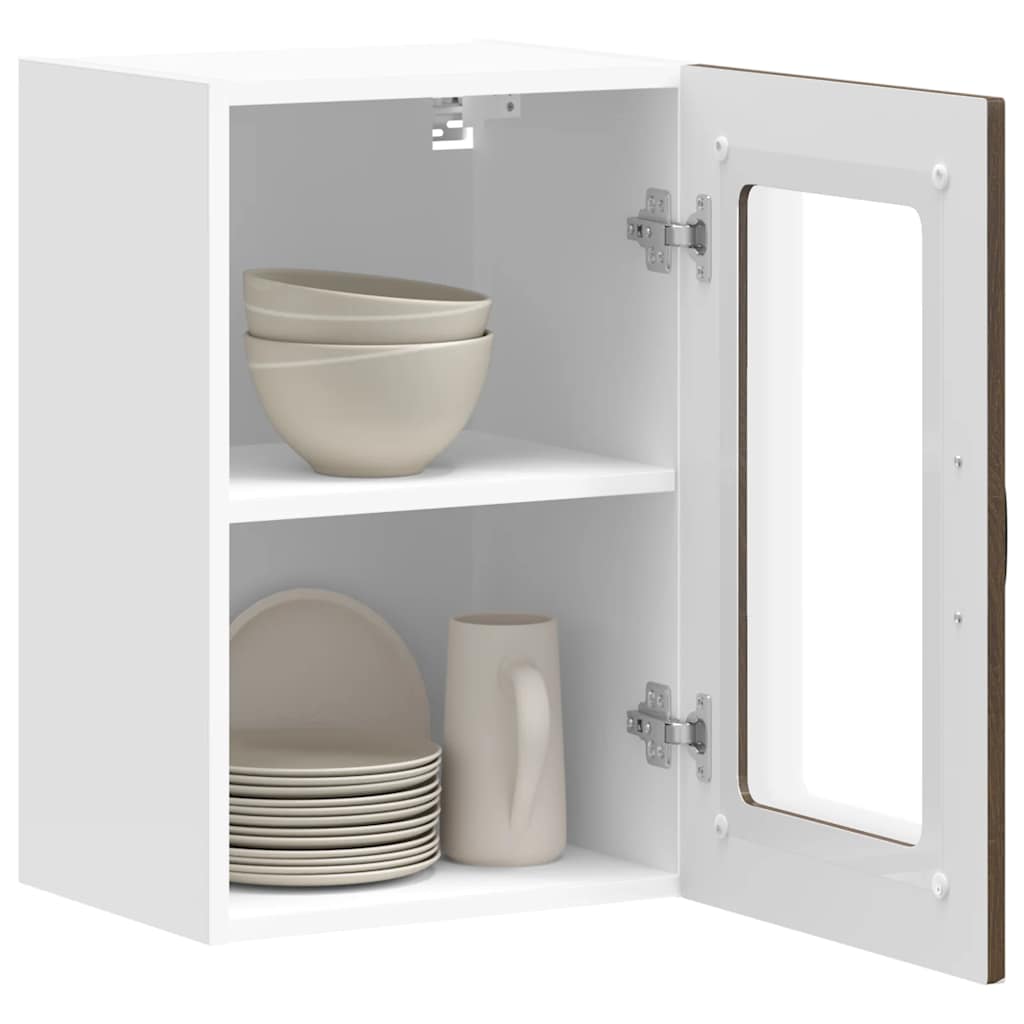 Küchen-Hängeschrank mit Glastür Kalmar Braun Eichen-Optik - Premium Küchenschränke - Just €75.73! Shop now at homesales4u