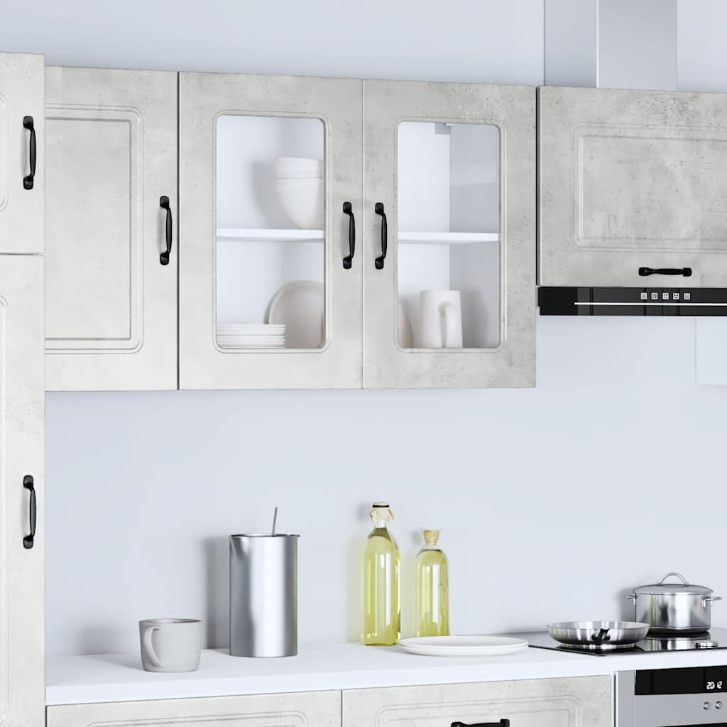 Küchen-Hängeschrank mit Glastür Kalmar Betongrau Holzwerkstoff - Premium Küchenschränke - Just €107.12! Shop now at homesales4u