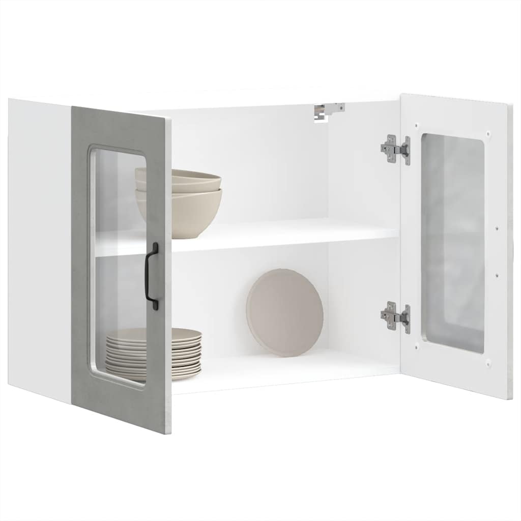 Küchen-Hängeschrank mit Glastür Kalmar Betongrau Holzwerkstoff - Premium Küchenschränke - Just €107.12! Shop now at homesales4u