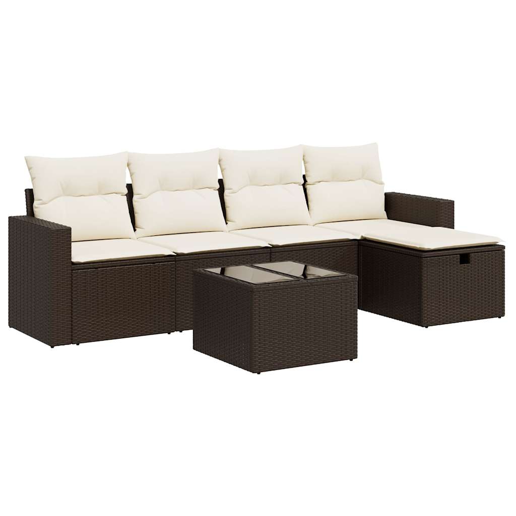 6-tlg. Garten-Sofagarnitur mit Kissen Braun Poly Rattan - Premium Gartenmöbel-Sets - Just €511.44! Shop now at homesales4u