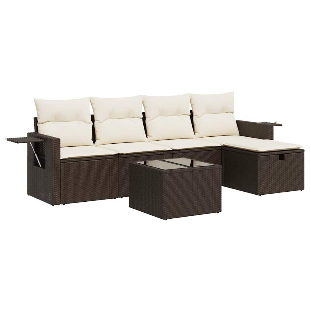 6-tlg. Garten-Sofagarnitur mit Kissen Braun Poly Rattan - Premium Gartenmöbel-Sets - Just €519.85! Shop now at homesales4u