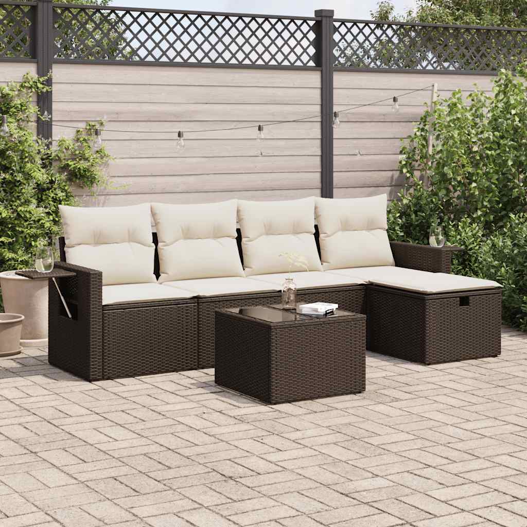 6-tlg. Garten-Sofagarnitur mit Kissen Braun Poly Rattan - Premium Gartenmöbel-Sets - Just €519.85! Shop now at homesales4u