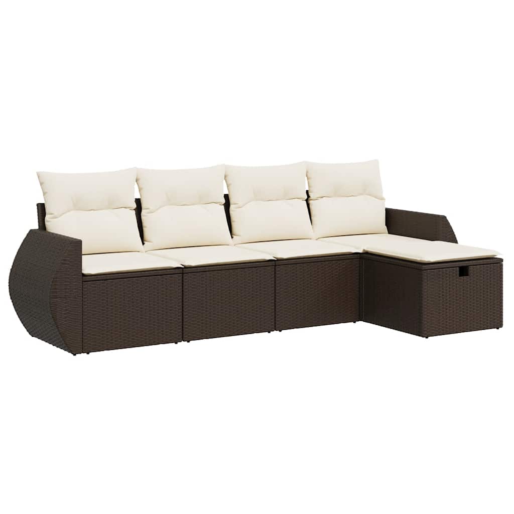 5-tlg. Garten-Sofagarnitur mit Kissen Braun Poly Rattan - Premium Gartenmöbel-Sets - Just €455.21! Shop now at homesales4u