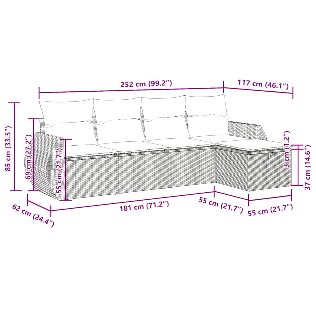 5-tlg. Garten-Sofagarnitur mit Kissen Braun Poly Rattan - Premium Gartenmöbel-Sets - Just €455.21! Shop now at homesales4u