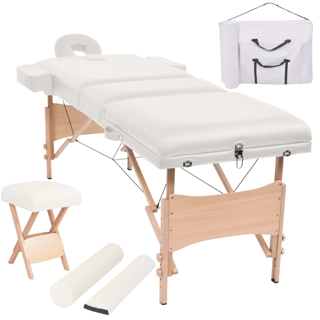 Massageliege 3-Zonen mit Hocker Klappbar 10 cm Sitz Weiß - Premium Massagetische - Just €345.84! Shop now at homesales4u